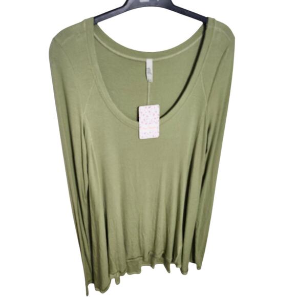 Free People January Ribbed Scoop-Neck T-Shirt Tunic Moss Green Size M - Picture 3 of 8